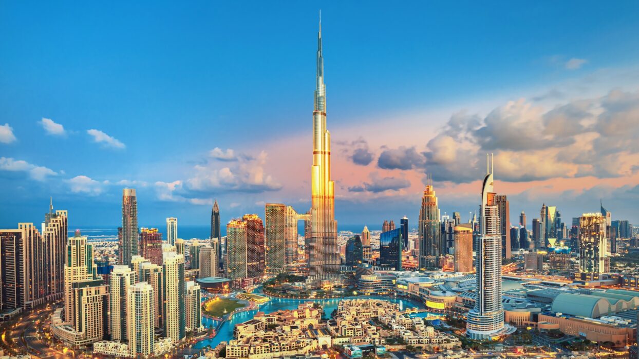 Dubai - amazing city center skyline with luxury skyscrapers, United Arab Emirates
